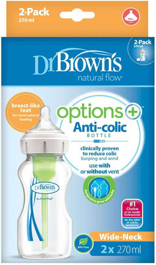 Dr. Brown's Plastic Baby Bottle Natural Flow Options Anti-Colic with Silicone Nipple for 0+, 0+ m, months Blue 270ml 2pcs