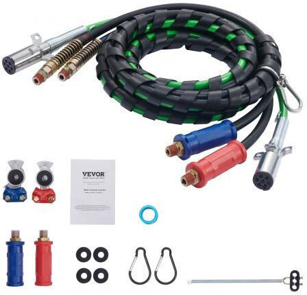 Vevor 12ft 3-in-1 Semi Truck Air Lines Kit 2pcs Glad Hands Handles