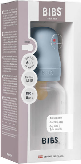 Set complet de biberoane anti-colici Bibs 150 ml latex albastru pentru bebeluși