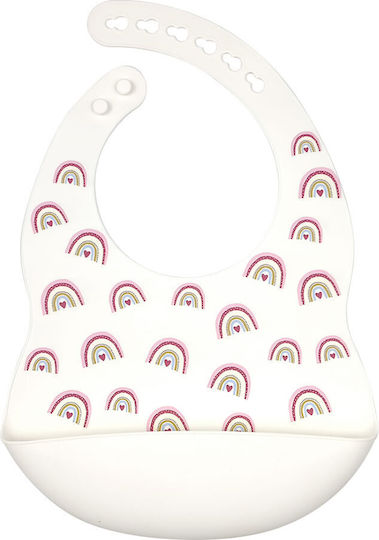 Baby Cloud Rainbow Waterproof Bib Silicone with Button & Pocket White for 5 m+