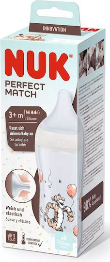 Nuk Пластмасово Бебешко Шише Winnie Pooh Perfect Match Против Колики със Силиконов Биберон за 3+ месеци White 260мл