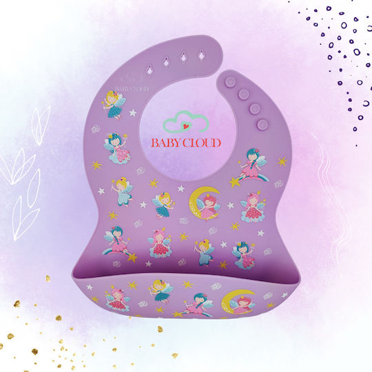 Baby Cloud Waterproof Silicone Bib with Button and Pocket Lilac for 5 Months+