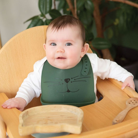 Trois Kilos Sept Waterproof Bib Silicone with Button & Pocket Olive for 4 m+