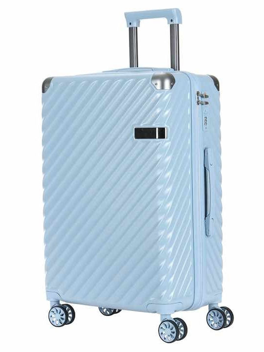 Kourk Large Hard Blue Suitcase with 4 Wheels Height 72cm