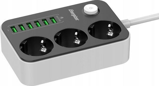 Energizer Захранваща Лента 4 Гнезда с USB-A Превключвател и Кабел 2м