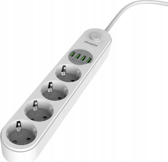 Energizer Захранваща лента с USB-A, Превключвател и Кабел 2м