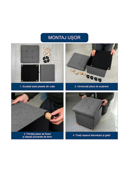 Suport Pentru Picioare Cu Spațiu De Depozitare Tapițat Cu Țesătură Gri 38x38x38cm Taburet Cu Lemn Gri 12