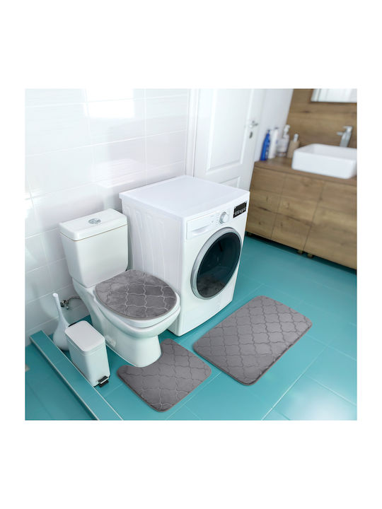 Αντιολισθητικό Σετ Πατάκια Μπάνιου Microfiber Λεκάνης GreyRug2 Gray 3τμχ