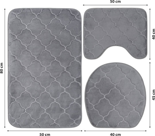 Non-Slip Bath Mats Set Microfiber Toilet GreyRug2 Gray 3pcs