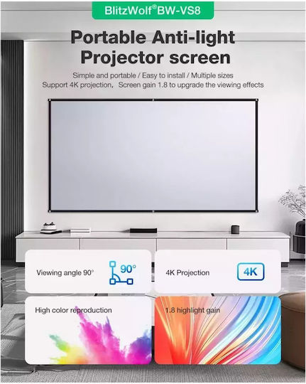 BlitzWolf Οθόνη Προβολής Projector Τοίχου με Λόγο Εικόνας 16:9 266x150cm / 120"