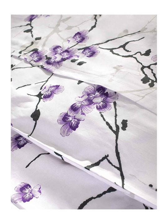 Peiraiki Patraiki Cotton Duvet Cover Set Double With 2 Pillowcases 230x250cm Exotic Flower Lilac