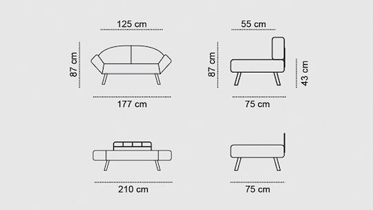 Genzo Two-Seater Couch Bed Petrol 177x75x87 cm