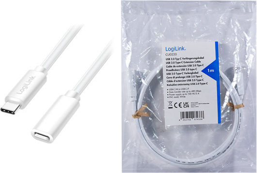 Logilink Cablu De Date și Încărcare Pentru Smartphone Usb 2.0 Usb Type-c F La Usb Type-c M 1m Pd 100w Dublu Ecranat Plastic Alb "cu0220" Ștampilă Verde 0.08 Lei