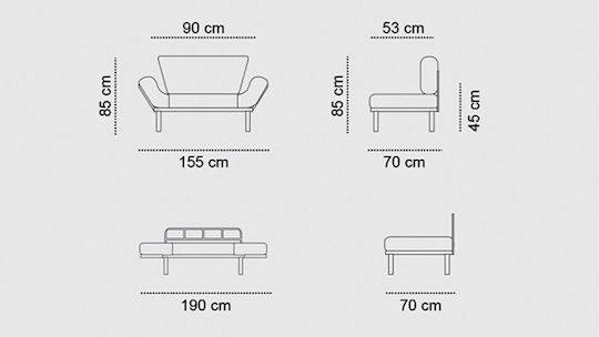 Doppelsitzer Sofa Petrol Blau 155x70x85cm