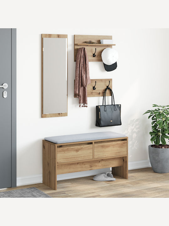 vidaXL Flurmöbel & Aufbewahrung mit Spiegel mit Kleiderständer & Bank 90x31x46.5cm