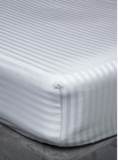 Husa Elastică pentru Pat Kotonia Home Damask Satin 1cm Dungi Albe 100% Bumbac
