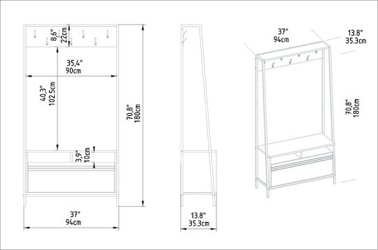 Devin Mobilier de Intrare cu Dulap pentru Pantofi Marble Effect White-gold 94x35.3x180cm