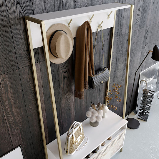 Devin Mobilier de Intrare cu Dulap pentru Pantofi Marble Effect White-gold 94x35.3x180cm