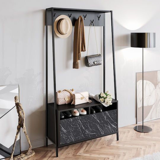 Devin Mobilier de Intrare cu Dulap pentru Pantofi Marble Effect Black 94x35.3x180cm