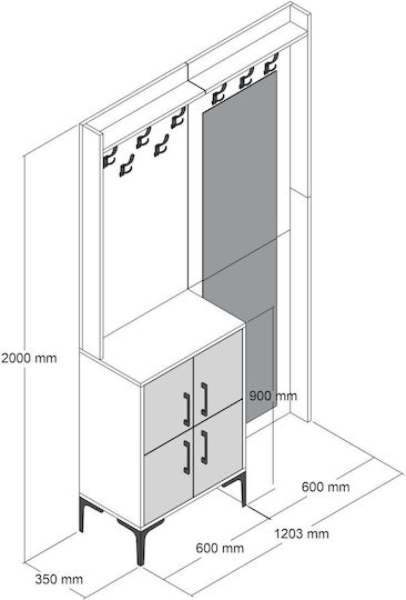 Berlin Entry Furniture with Shoe Rack Marble Effect Black-walnut 120x35x200cm
