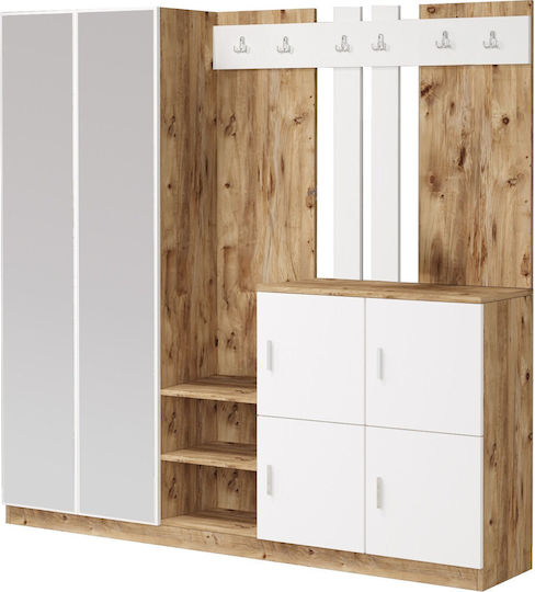 Мебел За Антре с Шкаф за Обувки Pine-бял 187.2x37.5x180см