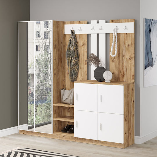 Мебел За Антре с Шкаф за Обувки Pine-бял 187.2x37.5x180см