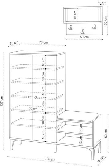 Jess Eingangsmöbel mit Schuhschrank Oak 120x35x137cm