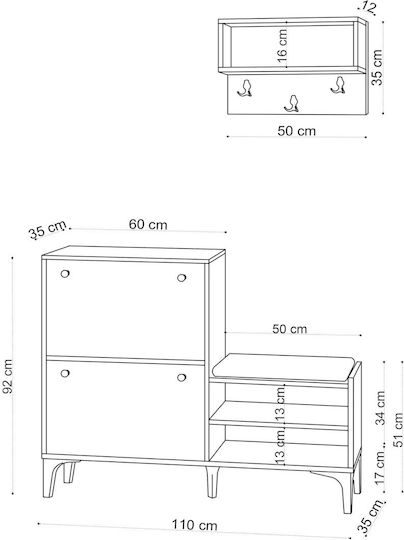 Bred Έπιπλο Εισόδου με Παπουτσοθήκη White-black 110x35x92εκ.