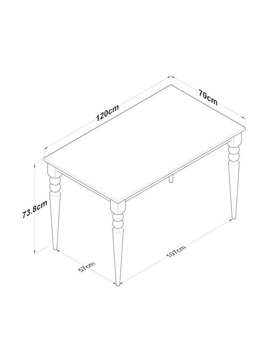 Tisch 893ran5432 120x70x73,8cm Eiche-weiß Spanplatte Melamin