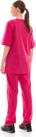IdealPress Scrub Unisex Σετ Ιατρικό Παντελόνι και Μπλούζα Φούξια από Βαμβάκι και Πολυεστέρα
