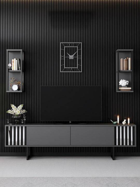 Chrome Line Living Room TV Unit Anthracite-black L180xW30xH48cm