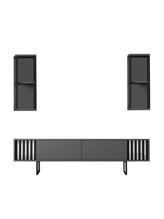 Chrome Line Living Room TV Unit Anthracite-black L180xW30xH48cm
