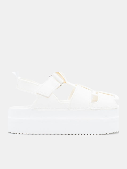 Sandale Casual Damă Flatforme Albe