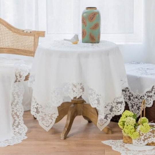 Liolios Home Τραπεζομάντηλο Λινό με Κέντημα Σετ 3τμχ White