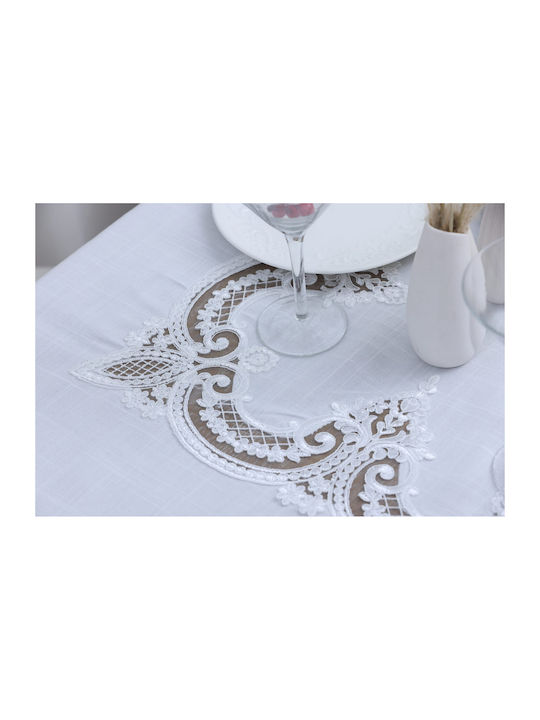Liolios Home Τραπεζομάντηλο Λινό με Κέντημα Pls-7b027 White 160x220εκ.