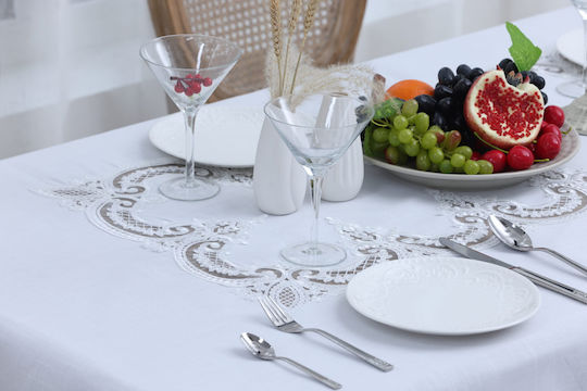 Liolios Home Tischtuch Leinen Pls-7b027 White 160x260cm
