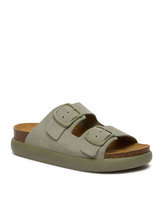 Noelle Leather Women's Flat Sandals Anatomic in Green Color
