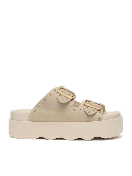 Leather Women's Flat Sandals Anatomic in Beige Color