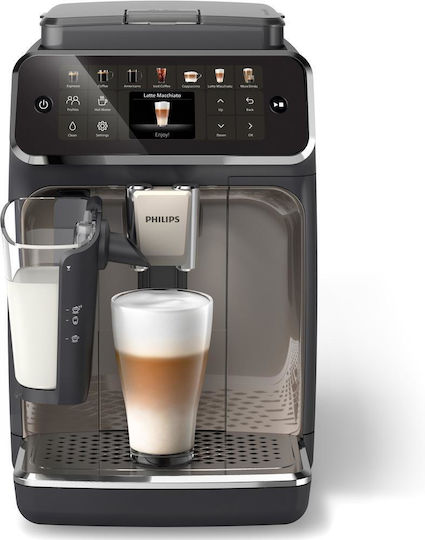 Philips Series 4400 Αυτόματη Μηχανή Espresso 1500W Πίεσης 15bar για Cappuccino με Μύλο Άλεσης Μαύρη EP4449/70