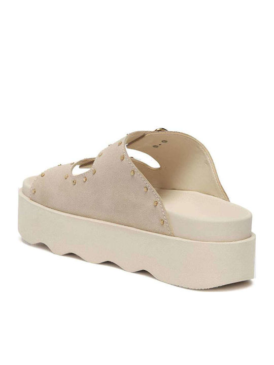 Leather Women's Flat Sandals Anatomic in Beige Color