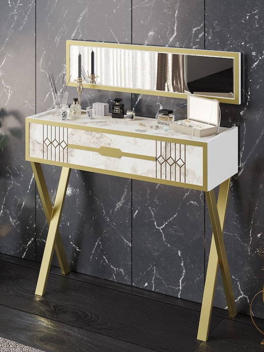 Frida Konsolemit Spiegel White-gold L90xB32xH80cm