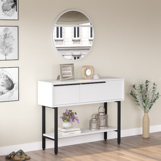 Console Table Wood & Metal with Mirror White-Black L100xW29.5xH76cm