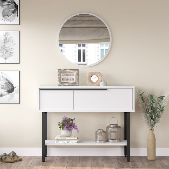 Console Table Wood & Metal with Mirror White-Black L100xW29.5xH76cm