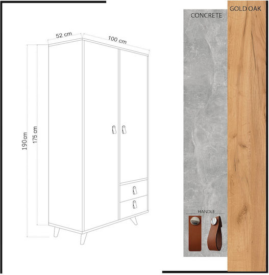Ușă dublă Dulap de Haine Suwon Oak-grey 100x52x190cm