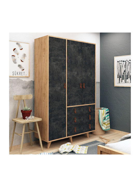 Triple Door Wardrobe Chunky Oak-dark Grey 120x52x187cm