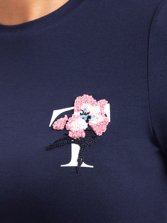 Women's Athletic T-shirt Floral White- Blue- Pink