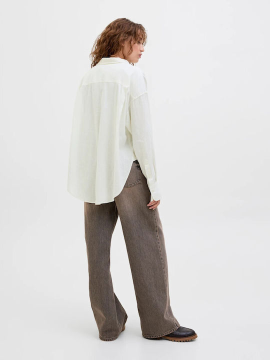 Μακρυμάνικο Γυναικείο Λινό Πουκάμισο Off White