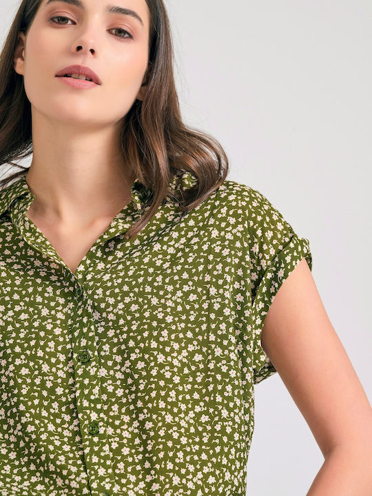 Women's Floral Long Sleeve Shirt Khaki