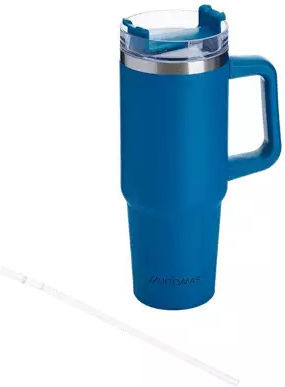 Muitomas Handled Tumbler Plastic Thermos Bottle 900ml Blue with Straw and Handle