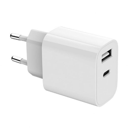 Gembird Charger Without Cable with USB-A Port and USB-C Port 12W Power Delivery Whites (TA-UC-2AC12-01)